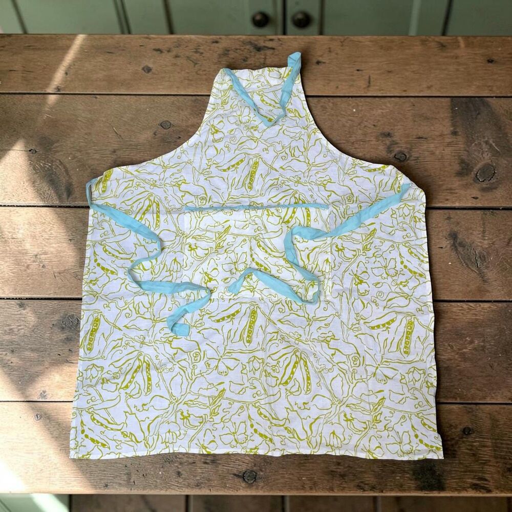 Liberty of London 100% Linen Kitchen Apron Tie Back Green Floral Butterfly Print